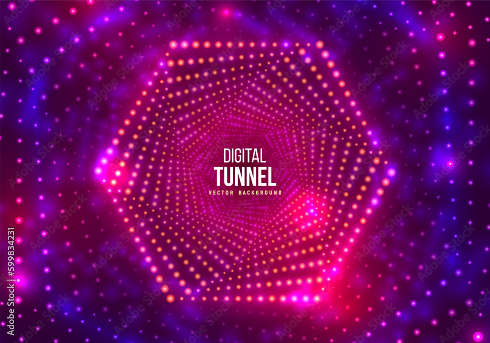 Wall mural portal with light effects. neon particles tunnel. abstract technology background. vector illustratio