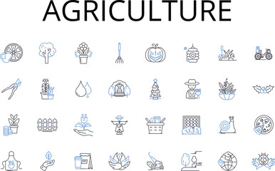 Agriculture line icons collection. Farming, Cultivation, Horticulture, Agronomy, Gardening, Agribusiness, Rural Industry vector and linear illustration. Soil Science,Crop Management,Animal Husbandry