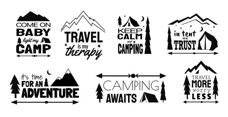  camping quotes lettering and illustration set, camping stickers collection, EPS Cut Files for Cutting Machines like Cricut and Silhouette, travel, adventure, camping quotes