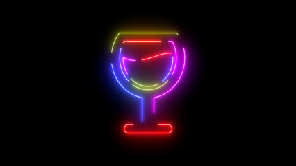 Wine glass neon colored icon. Laser vintage effect. 