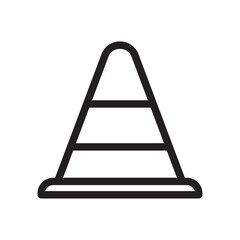 Traffic cone construction icon with black outline style. striped, equipment, plastic, white, barrier, construct, signal. Vector Illustration