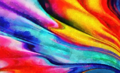 abstract background of acrylic paint in blue, red, yellow and green colors