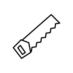 Hand saw construction icon with black outline style. work, sharp, blade, wood, industry, cut, object. Vector illustration