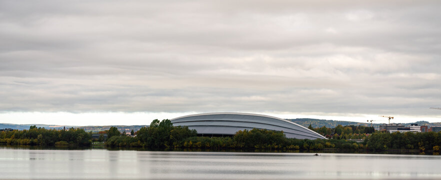 the viking ship olympic sports arena in Hamar, Lillehammer, Norway. Architecture conept.