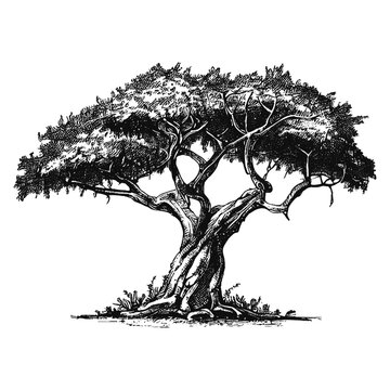 acacia tree vector sketch, detailed acacia illustration 