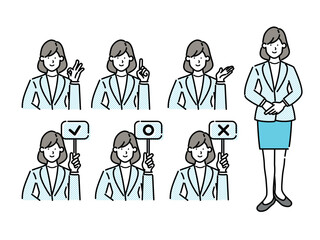 Collection of female characters in suits, avatar sets