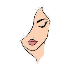 face and a woman with weave style hair and woman portrait illustrated vector design and beauty salon logo