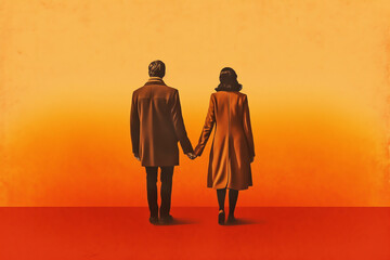 A couple holding hands, retro art style. generative AI