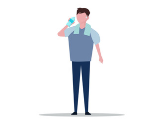 水を飲む男性。水分補給。ベクターイラスト