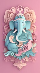 Ganesha paper cut art with colorful background. Generative AI