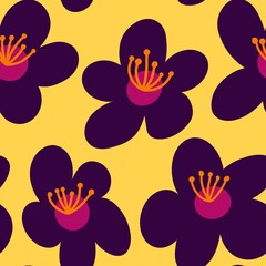 Hand drown seamless floral pattern in seventies style
