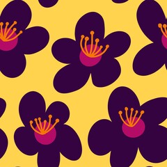 Fototapeta premium Hand drown seamless floral pattern in seventies style
