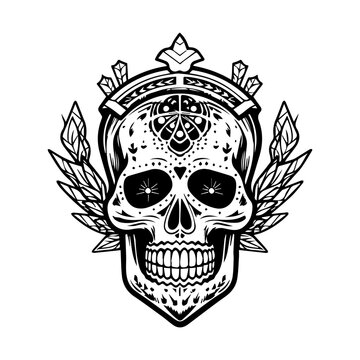 This stylish Mexican skull emblem logo illustration is great for a tequila brand or Mexican-themed restaurant