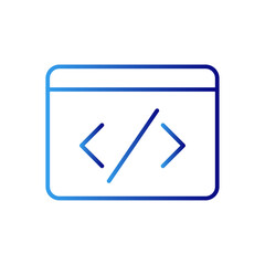 Development information Technology icon with blue gradient outline style. graphic, leadership, career, bulb, innovation, communication, education. Vector Illustration