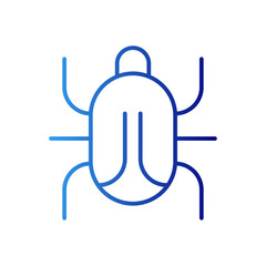 Bug information technology icon with blue gradient outline style. code, protection, isolated, insect, thin, virus, software. Vector Illustration