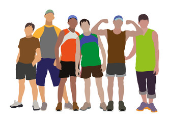 Obraz premium Fashion stylish teenage boys. Model. Big set of teenagers. Colored silhouettes isolated on white background.