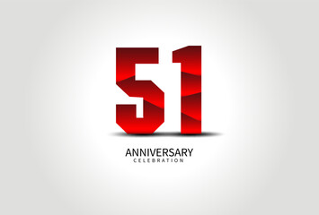 51 Year Anniversary Celebration Logo red vector, 51 Number Design, 51th Birthday Logo, Logotype Number, Vector Anniversary For Celebration, Invitation Card, Greeting Card. logo number Anniversary
