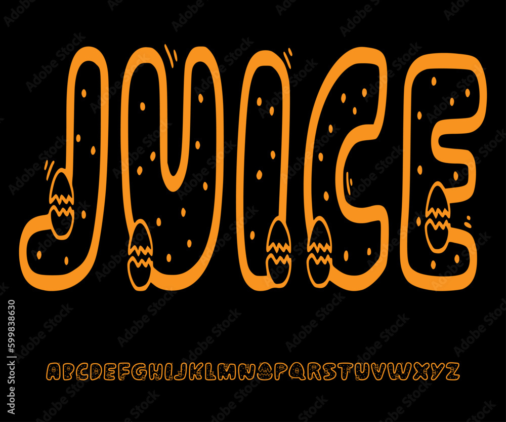 Poster juice, unique geometric circular display and elegant alphabet font vector set.