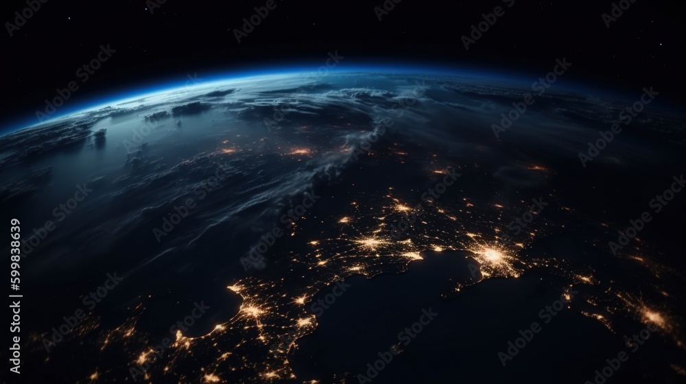 Wall mural image of earth from outer space. generative ai