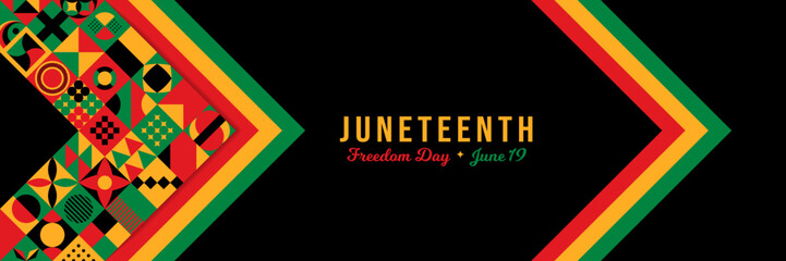 Juneteenth Independence Day Background. Black History Month. Freedom or Emancipation day. American holiday June 19. Horizontal website header banner vector illustration. Neo Geometric pattern concept