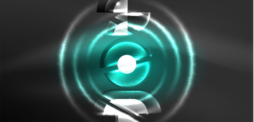 Abstract background glowing neon circles and lines with magic light effects. Hi-tech design for wallpaper, banner, background, landing page, wall art, invitation, prints, posters