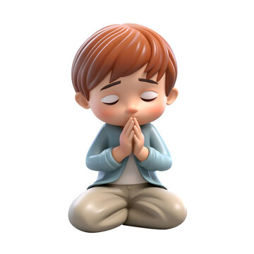 3D Cartoon figure of a child without background praying, picture suitable for banners or information graphics or books, figure generated by Ai