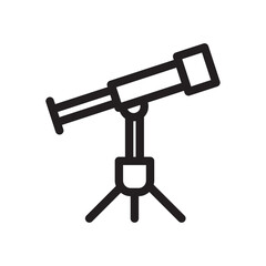 Telescope education icon with black outline style. silhouette, glass, line, graphic, set, observation, stars. Vector Illustration