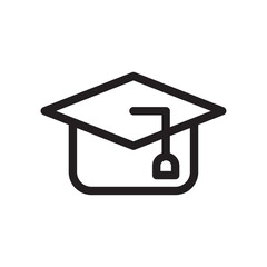 Motarboard education icon with black outline style. science, college, pen, degree, globe, graphic, image. Vector Illustration