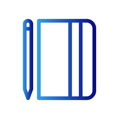 Note book education icon with blue gradient outline style. black, list, pictogram, literature, idea, digital, collection. Vector Illustration