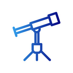 Telescope education icon with blue gradient outline style. silhouette, glass, line, graphic, set, observation, stars. Vector Illustration