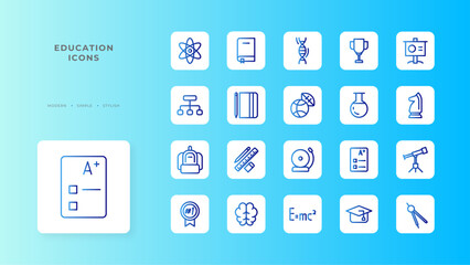 Education icon collection with black outline style. linear, icons, brain, graphic, outline, mathematics, online. Vector Illustration