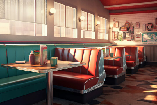 Empty Wall In A Retro 1950s Diner Table. Generative AI