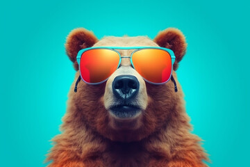 Bear Wearing Trendy Sunglasses, Colourful Background, Cartoon Style, 8k High Resolution, AI-Generated Image