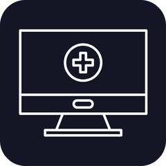 Monitor digital healthcare icon with black filled line outline style. pictogram, isolated, monitoring, equipment, notebook, phone, app. Vector Illustration