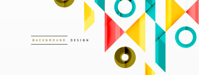 Colorful triangles and circles abstract background. Design for wallpaper, banner, background, landing page, wall art, invitation, prints, posters