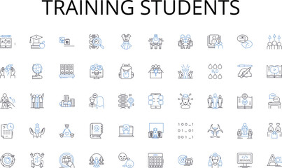 Training students line icons collection. Analytics, Statistics, Metrics, Visualization, Insights, Trends, Forecasting vector and linear illustration. Correlation,Regression,Interpretation outline