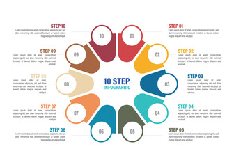 Pie chart with 2 to 10 steps. Colorful diagram collection with 2,3,4,5,6,7,8,9,10 sections or steps. Circle icons for infographic, UI, web design, business presentation. Vector illustration.