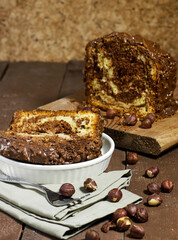 Delicious homemade marble pound cake and hazelnuts