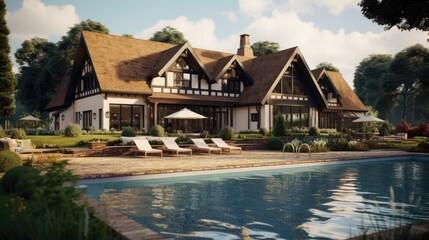 Fototapeta na wymiar Luxury Country house with an open swimming pool. Generative ai