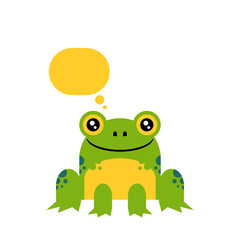 Cute cartoon frog with speech bubble isolated on white. Flat style vector illustration.