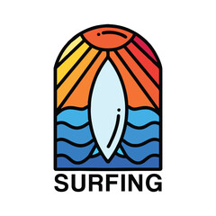 Surfing Boat Colorful Monoline Logo Vector Vintage illustration Emblem Design badge illustration Symbol Icon