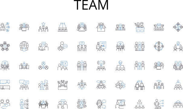 Team line icons collection. Marathon, Triathlon, Sprint, Relay, Circuit, Gymnastics, Boxing vector and linear illustration. Wrestling,Archery,Rowing outline signs set