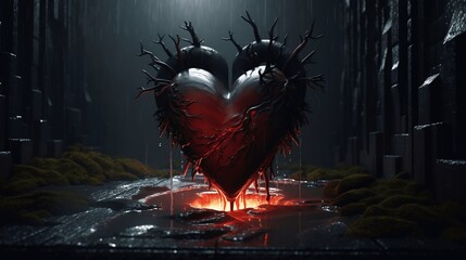 Heart symbol--Halloween, dark theme, dark fluid