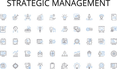 Strategic management line icons collection. Demographics, Growth, Density, Migration, Urbanization, Fertility, Mortality vector and linear illustration. Aging,Distribution,Diversity outline signs set
