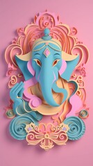 Ganesha paper cut art with colorful background. Generative AI