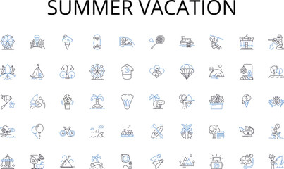 Fototapeta na wymiar Summer vacation line icons collection. job, career, resume, interview, nerking, application, experience vector and linear illustration. references,qualifications,skills outline signs set