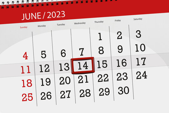 Calendar 2023, deadline, day, month, page, organizer, date, June, wednesday, number 14