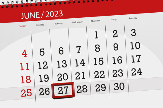 Calendar 2023, deadline, day, month, page, organizer, date, June, tuesday, number 27