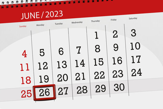 Calendar 2023, deadline, day, month, page, organizer, date, June, monday, number 26