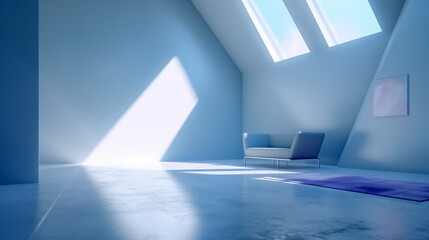 Empty blue room mock-up design. 3d render